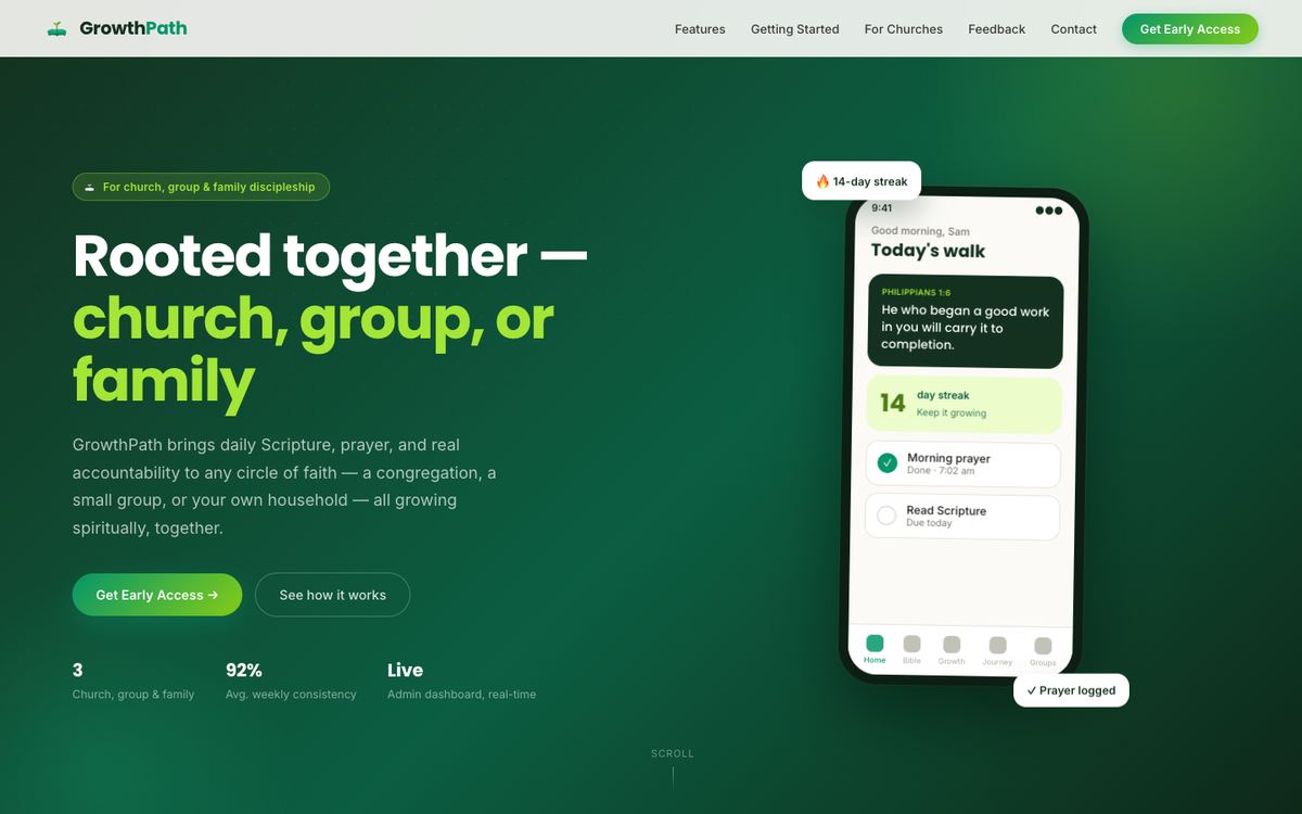 GrowthPath discipleship app website homepage